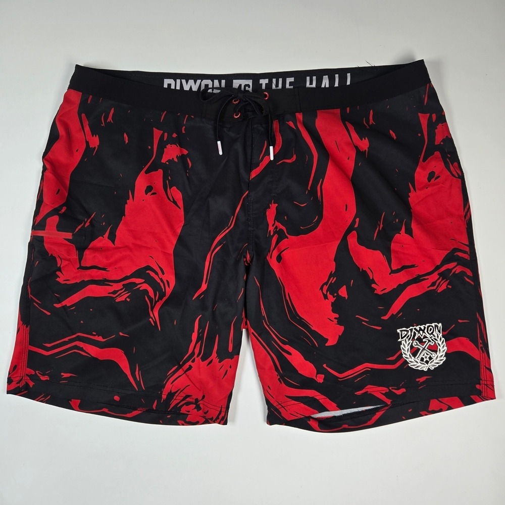 Dixxon Board Shorts Men 46 Red Black Marble Swirl Swim Trunks Moto Surf Biker‎